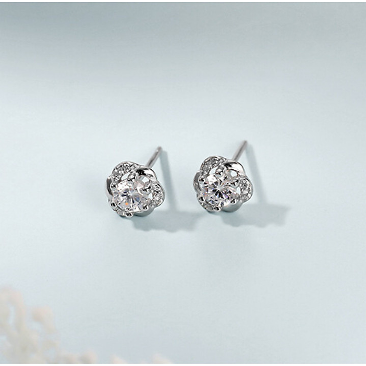 Khuyên tai nữ bạc Ý 925 - Bông tai Bạc Nữ 925 bông hoa đính đá xinh