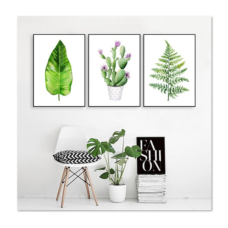 Decal dán tường bộ 3 khung tranh lá cây đẹp Tipo_0130