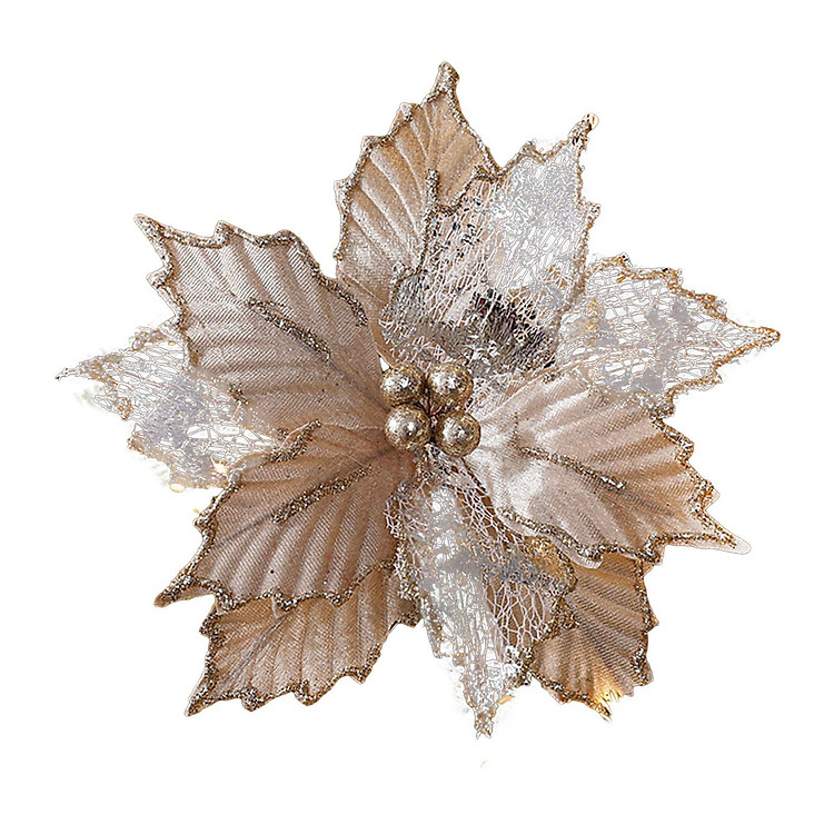 Christmas Poinsettia Artificial Flowers Simulated Christmas Flower Mesh Leaf Decorative Flower for Wedding Party Holiday Gift