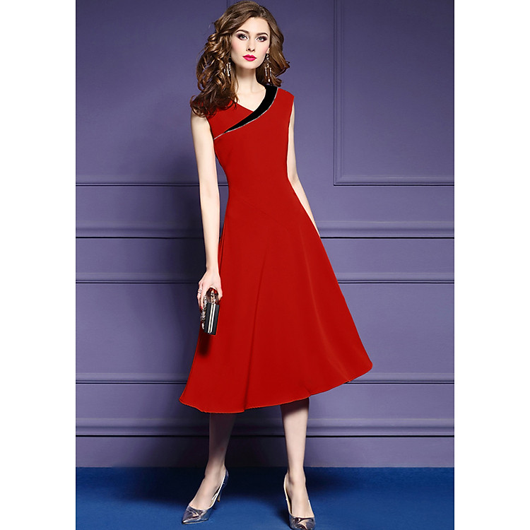 Đầm xòe dự tiệc cao cấp kiểu đầm xòe đẹp phối cườm D3039