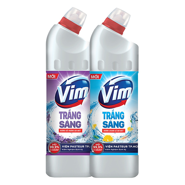Combo Vim Diệt KhuẩnTrắng Sáng Hương Chanh Sả Dịu Mát 880ml & Vim Trắng Sáng Hương Oải Hương Dịu Mát 880ml