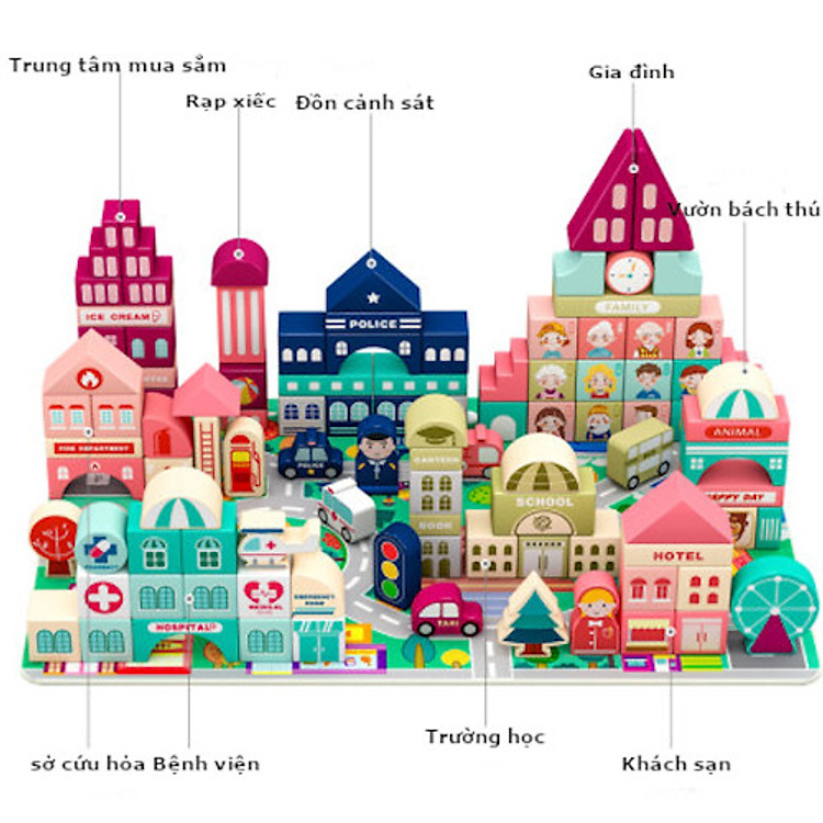 Mua Bộ xếp hình gỗ thành phố Mẫu A Chính hãng Tiết kiệm - Hình ảnh 2