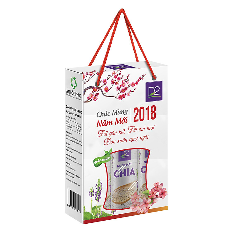 Hộp Quà Tết Nước Hạt Chia D2 Ân Lộc Phúc (6 Lon / Hộp)