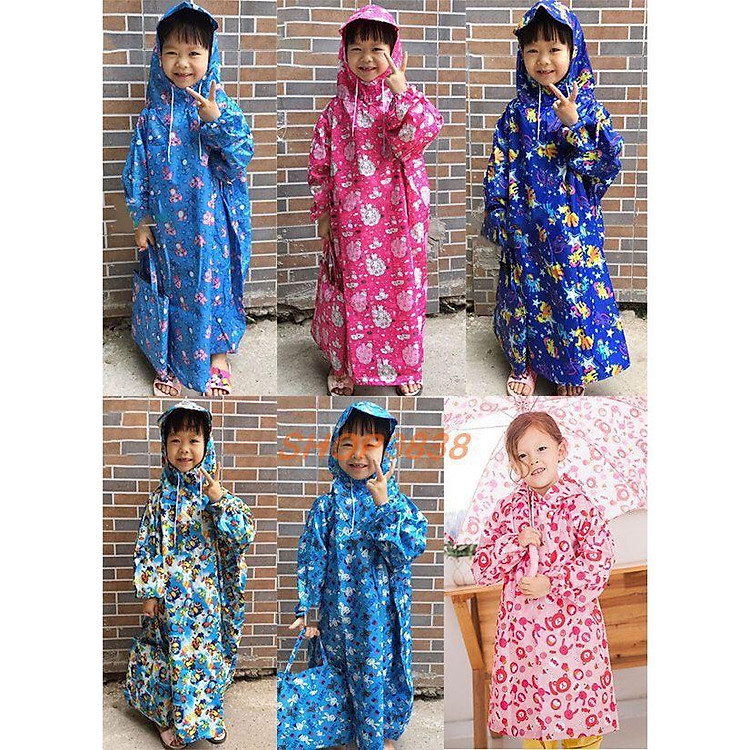 Áo Mưa Trùm Kín Cho Bé 1–4 Tuổi Unisex – Vải Dù Chống Nước, Họa Tiết Hoạt Hình Dễ Thương, Kèm Túi Đựng, Giao Màu Ngẫu Nhiên