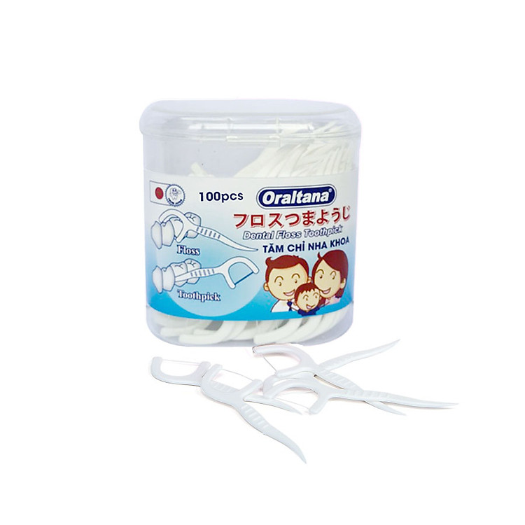 Lọ 100 cái tăm chỉ nha khoa Oraltana mẫu mới vệ sinh răng miệng dễ dàng 2 trong 1