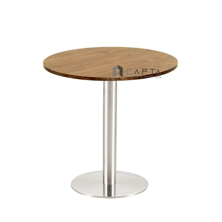Bàn cafe chân sắt mặt gỗ tròn 60 cm TE1504-07W Nội thất Capta Bàn tròn mặt gỗ chân thép mạ chrome