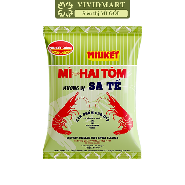 COLUSA - Mì giấy Miliket Hai Tôm gói vị Sa tế, Mì tôm hiệu Hai Tôm Miliket hiệu 2 Tôm Colusa ăn liền (70g/gói)