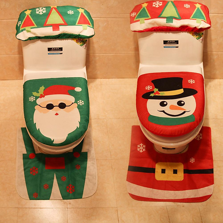Merry Christmas Old Man/Snowman Printing Toilet Cover Mat Non Slip Rug Bathroom Set Home Decoration