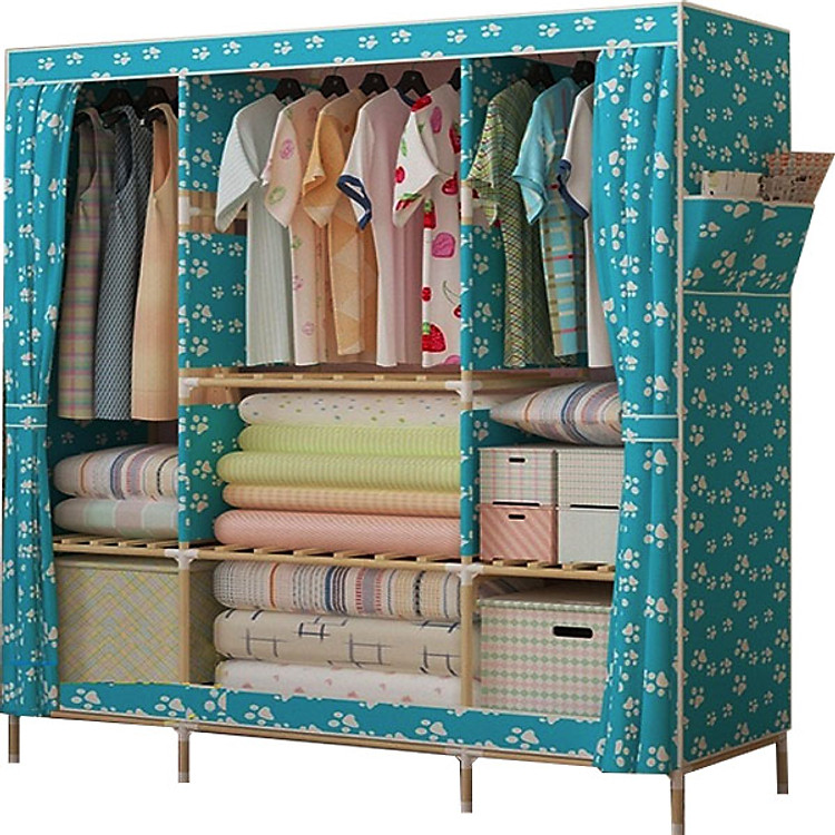 Tủ Vải Khung Gỗ 3 Buồng 8 Ngăn