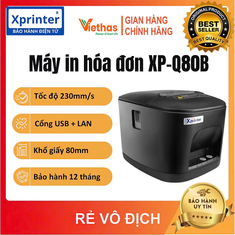Máy in hóa đơn K80 Xprinter XP-Q80B ( USB + LAN ), in bill bán hàng tính tiền trên máy tính và điện thoại - Hàng chính hãng