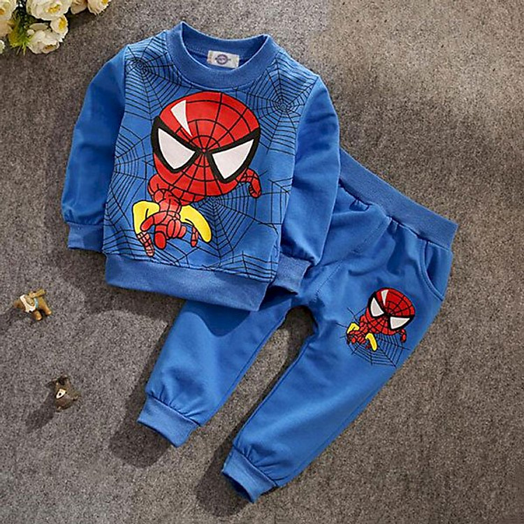 Bộ Quần Áo Thu Mẫu Người Nhện To Cho Bé - Chất Da Cá