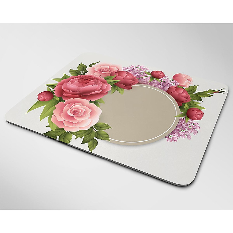 Miếng lót chuột mẫu Hoa đỏ nền trắng vòng tròn