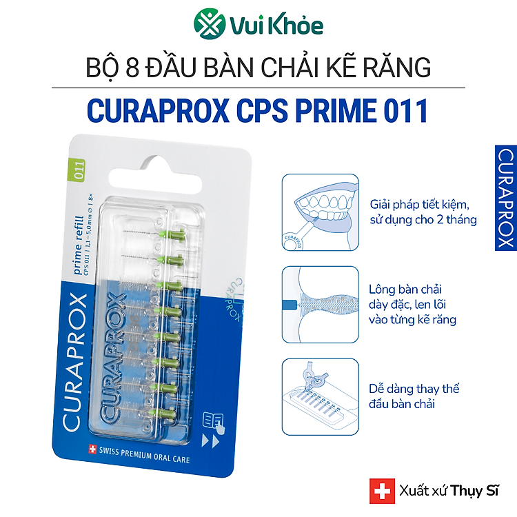 Bộ 8 đầu thay thế cho bàn chải kẽ răng Curaprox CPS 011 Prime - Xanh lá | Chăm sóc răng miệng chuẩn Thụy Sĩ