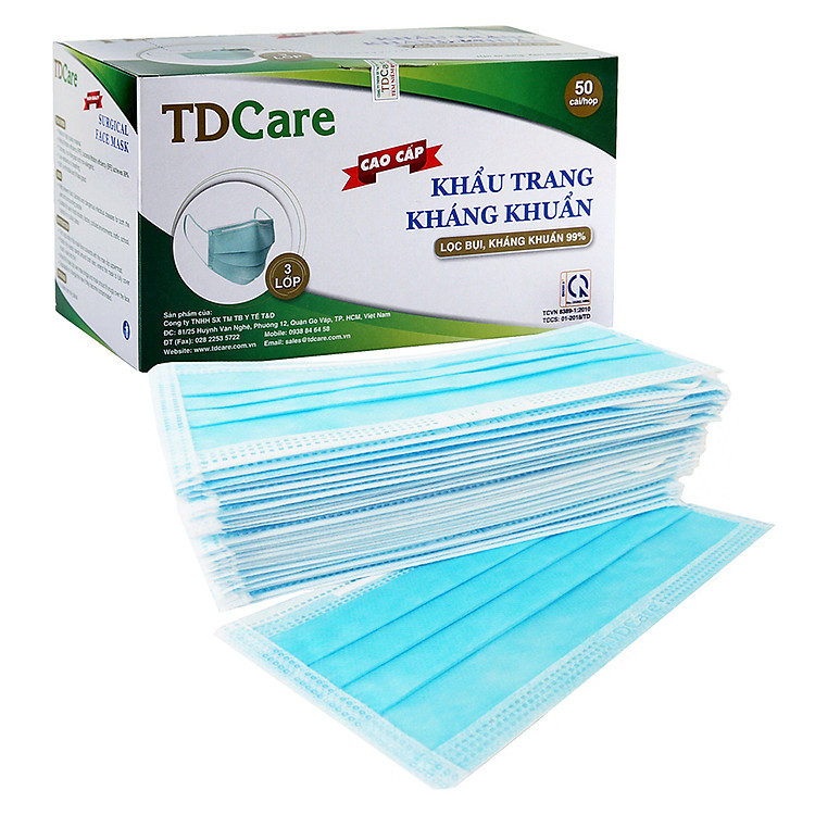 Khẩu trang kháng khuẩn TDCare 3 Lớp- Xanh