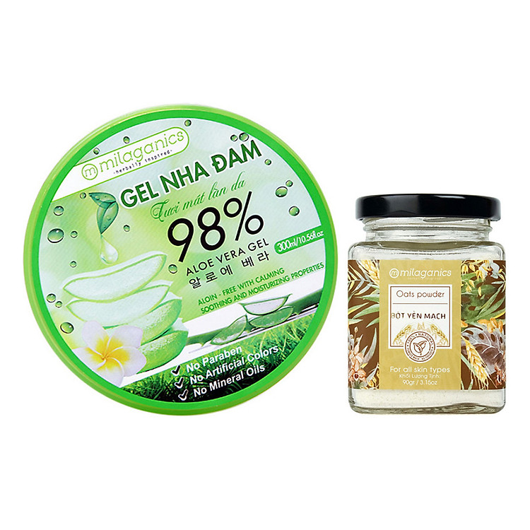 Combo Gel Nha Đam Milaganics (300ml) + Bột Yến Mạch Milaganics (Hũ 90g)