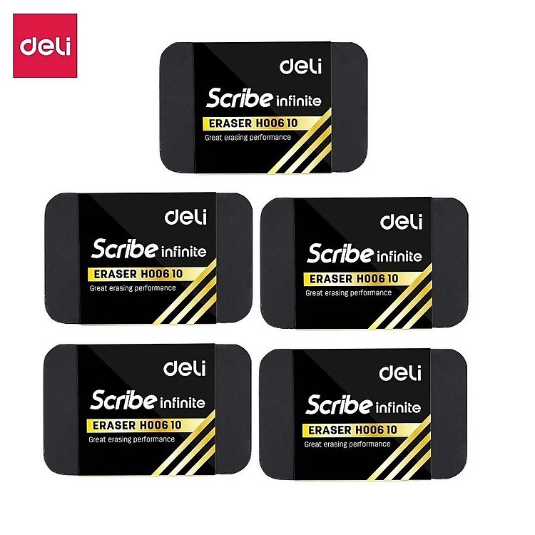 Combo 5 tẩy đen Deli H00510 / H00610 sạch không bụi / Hộp gôm chữ nhật Deli 00510 / 00610