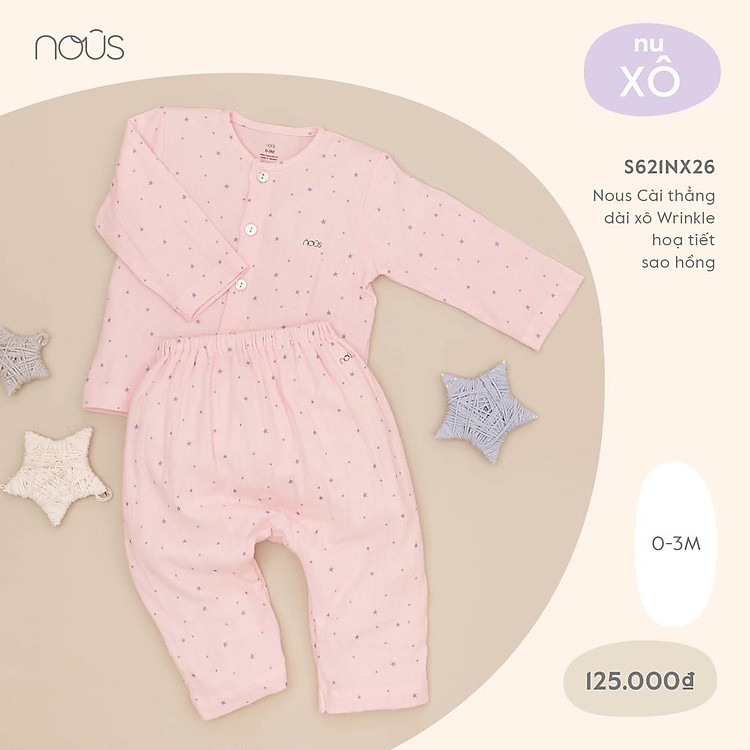 Bộ Quần Áo Dài Cài Thẳng Nous - Chất Liệu Xô Hoạ Tiết Sao Hồng Bé Gái 5kg - 11kg