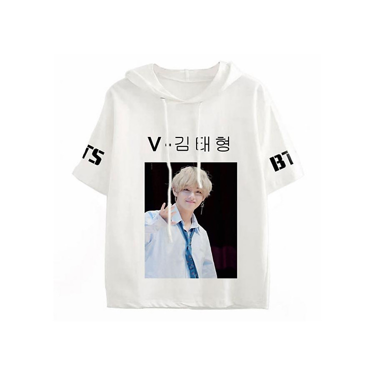 Áo Thun Tay Lỡ Có Mũ In Ảnh V BTS