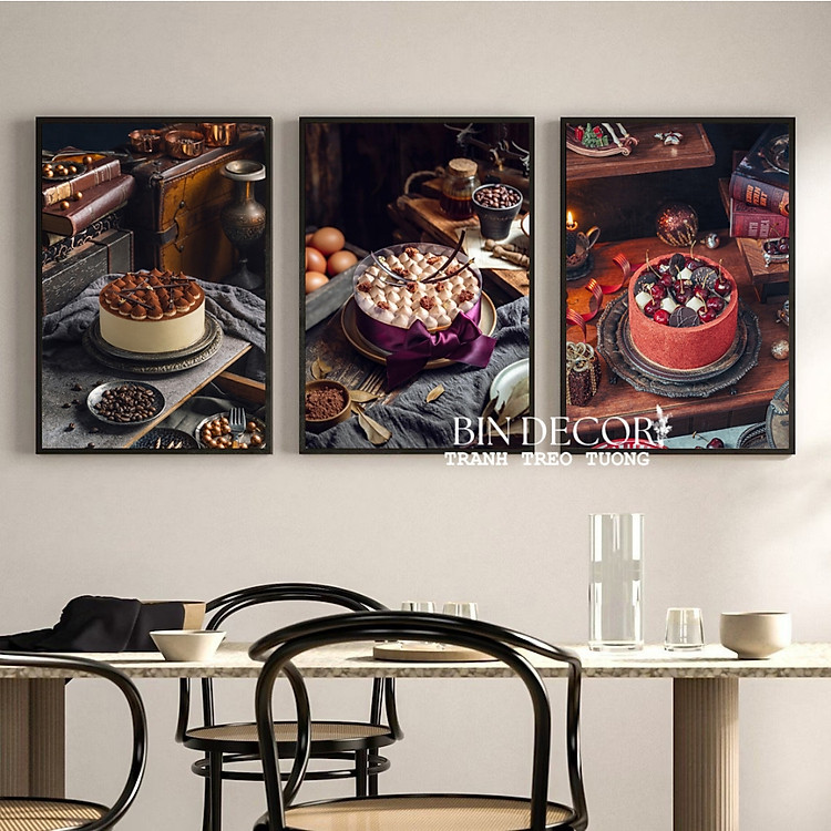 (HCM)Tranh treo tường tráng gương trang trí decor tiệm bánh kem,bánh sinh nhật có khung kèm đinh treo