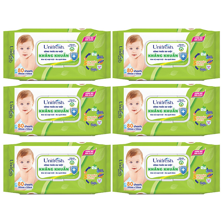 Combo 6 Khăn Ướt Unifresh Aloevera 80M (80 Miếng)