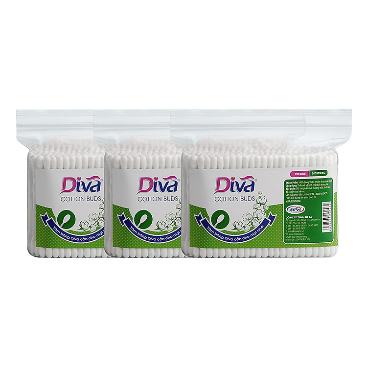 Combo 3 Túi Tăm Bông Diva - 200 Que/Túi