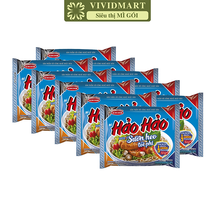 ACECOOK - Mì Hảo Hảo hương vị Sườn Heo Tỏi Phi, Hảo Hảo Mì Sườn heo tỏi phi Hảo Hảo, Hảo Hảo gói xanh dương (73g/gói)