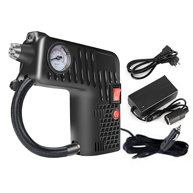 Máy Bơm Lốp Xe Máy, Ô Tô Nhỏ Gọn + Tặng Kèm Nguồn Adaptor