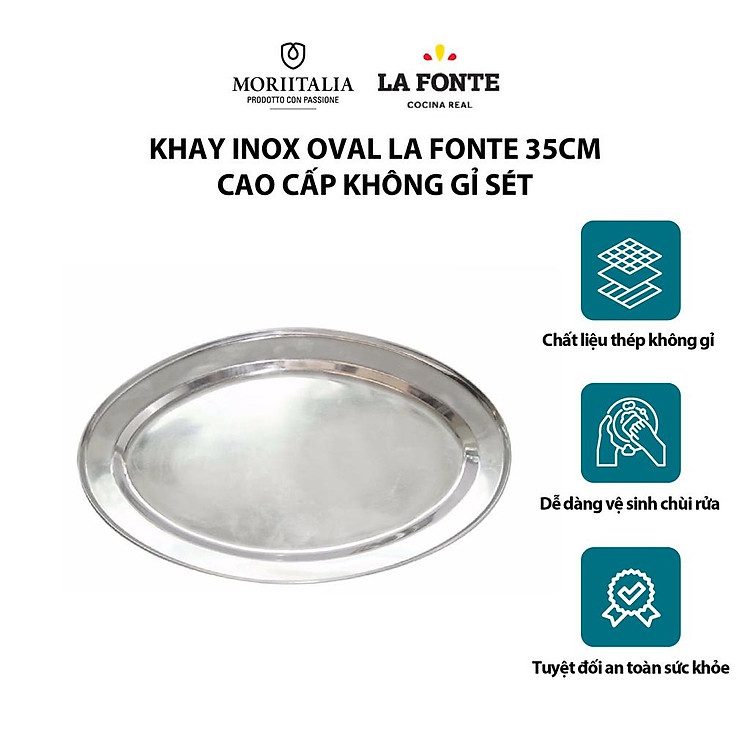 Khay inox oval LA FONTE cao cấp không gỉ sét siêu bền 20101