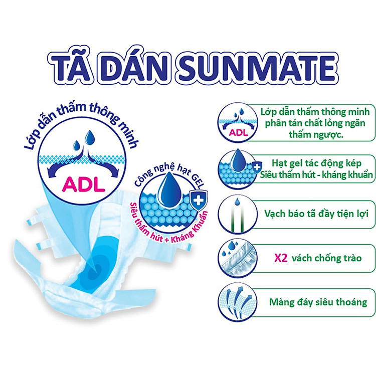 Combo 2 Gói Tã Dán Sunmate XL18 Chính hãng Giá tốt - Hình ảnh 3