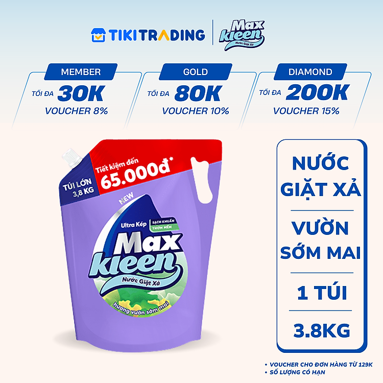 Túi Nước Giặt Xả Maxkleen Hương Vườn Sớm Mai (3.8kg)