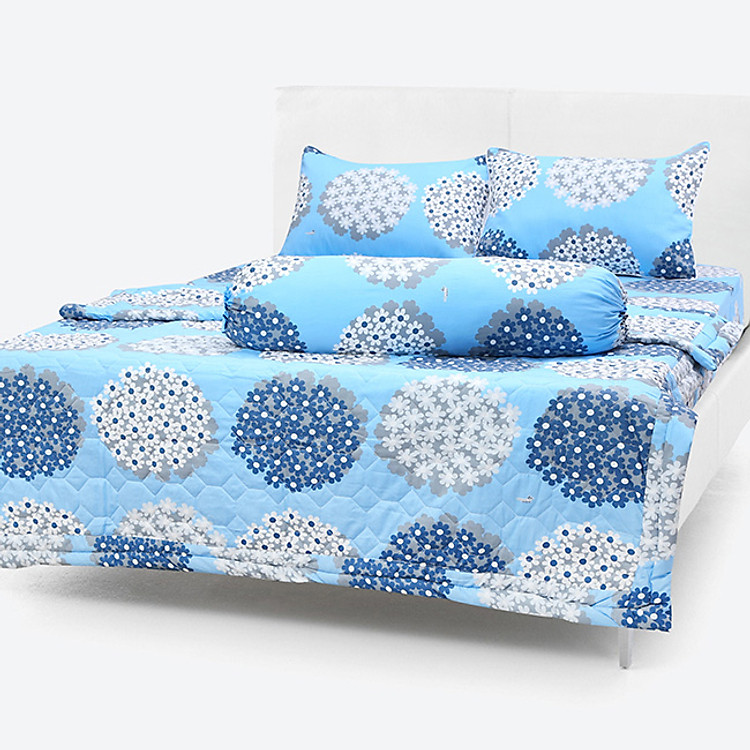 Bộ Drap Mền Chần Gòn vải Cotton Thắng Lợi - Hoa Tú Cầu