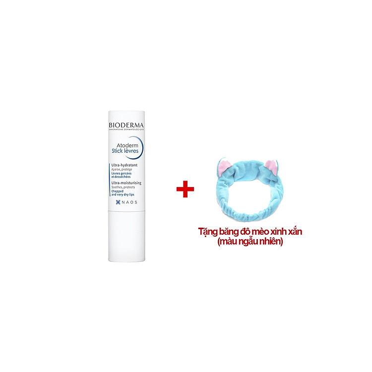 Son Dưỡng Môi Không Màu Làm Dịu Môi Khô Nứt Nẻ Bioderma Atoderm Stick Lèvres 4g (Tặng băng đô mèo xinh xắn)