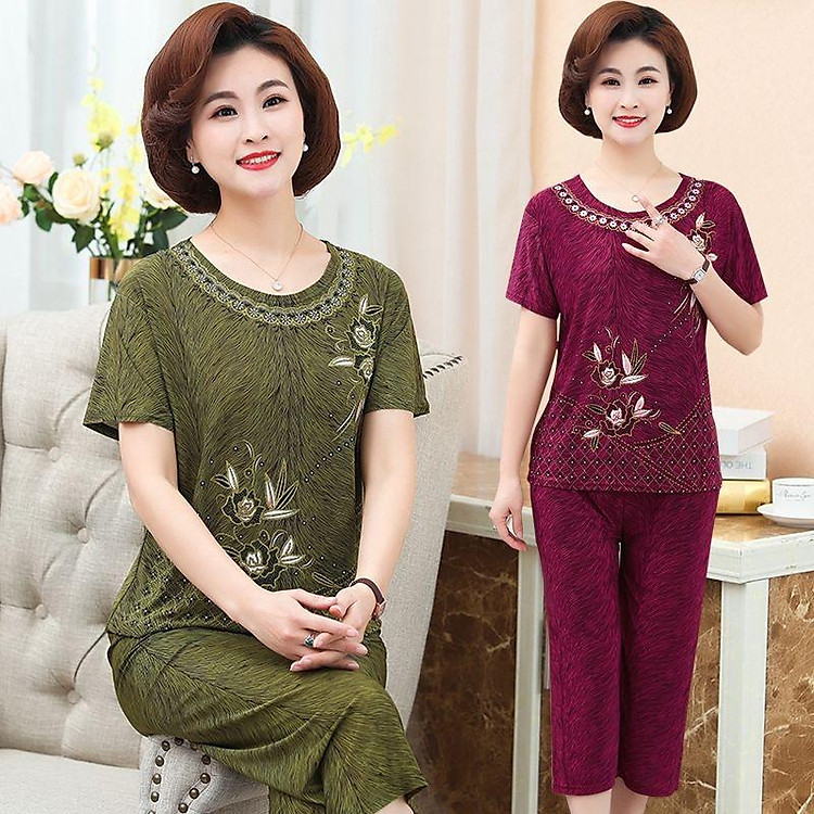 Bộ đồ trung niên cho bà cho mẹ - đồ bộ thun lạnh-quần áo tặng mẹ