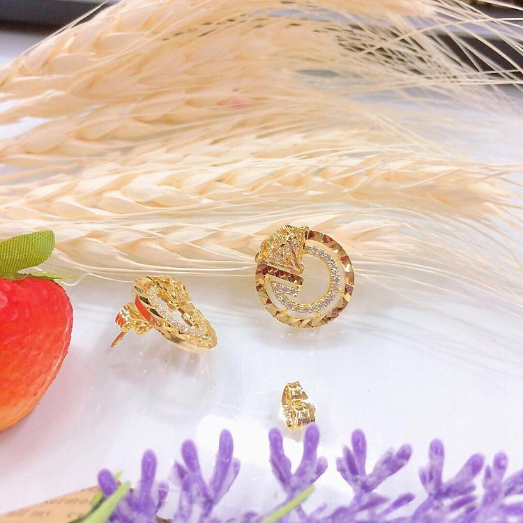 Bông tai nữ kim cương tròn mạ vàng 18k EKHM251AC