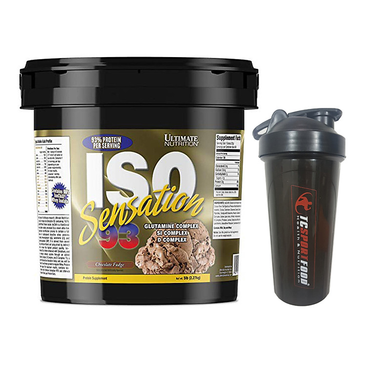 Combo Thực phẩm bổ sung Sữa tăng cơ Iso Sensation 93 của Ultimate Nutrition hương Chocolate thùng 69 lần dùng & Bình lắc 600ml (Mẫu Ngẫu Nhiên)