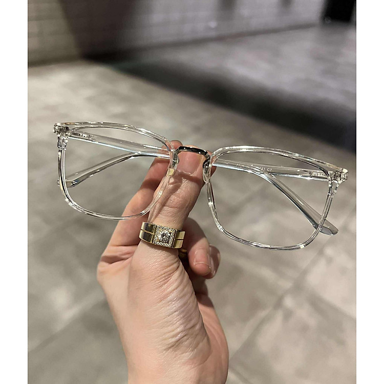 Kính mắt unisex nam nữ thời trang dáng vuông bầu trong suốt nhựa dẻo