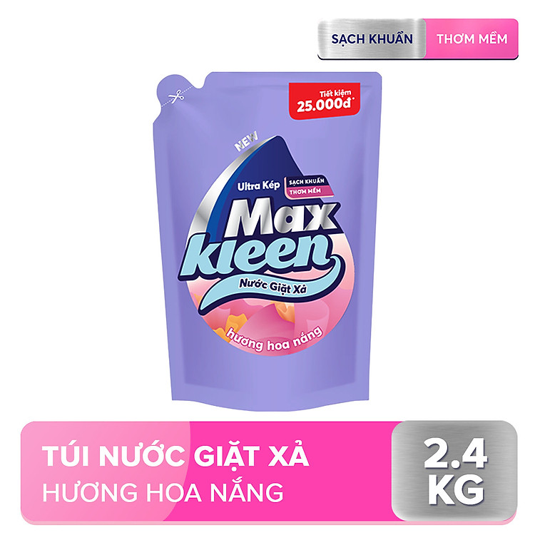Túi Nước Giặt Xả MaxKleen Hương Hoa Nắng Sạch Khuẩn Thơm Mềm Tiện Lợi & Tiết Kiệm 2.4KG