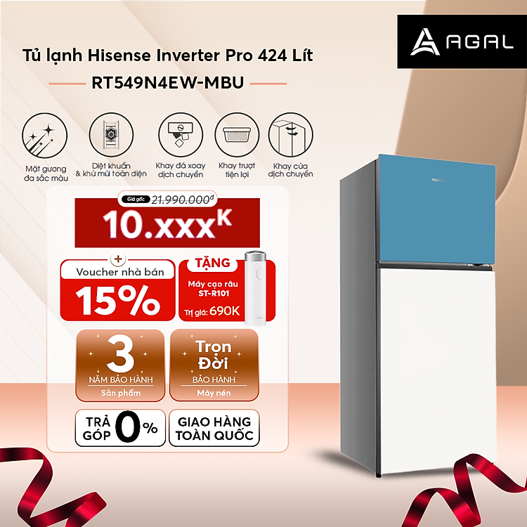 Tủ Lạnh Hisense Inverter Pro 424L RT549N4EW-MBU Tiết Kiệm Điện Năng, Diệt Khuẩn Khử Mùi, Bảo Hành 3 Năm - Hàng Chính Hãng