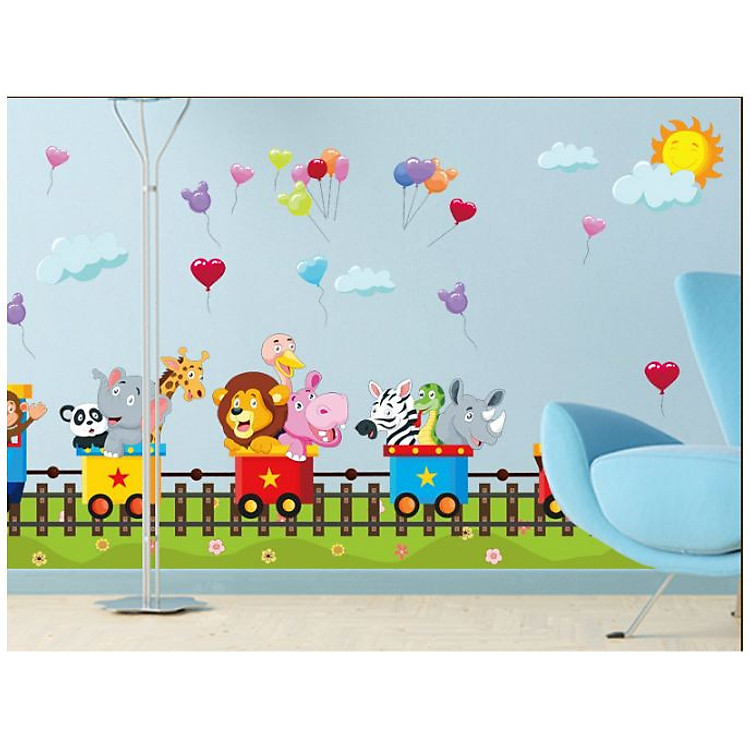 Decal dán tường hàng rào vườn thú xe lửa LaLa Shop DC2186 (47 x 100 cm)