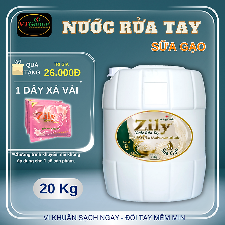 Nước rửa tay Zily can 20kg - Tặng 1 Dây xả vải Zily 10 gói
