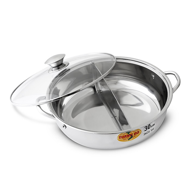 Nồi Lẩu 2 Ngăn Đa Năng Cao Cấp Inox 304 Thành Đô Kích Thước 30cm - Tặng Ngay 01 Bếp Cồn Inox Cao Cấp