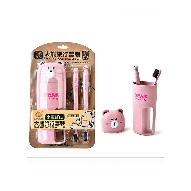 Cốc đựng bàn chải và kem đánh răng du lịch hình gấu