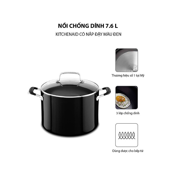 Nồi chống dính 7.6 L KitchenAid có nắp đậy màu đen - KC2A80SCOB