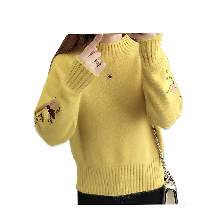 Áo len nữ dài tay, tay áo thêu hoa
