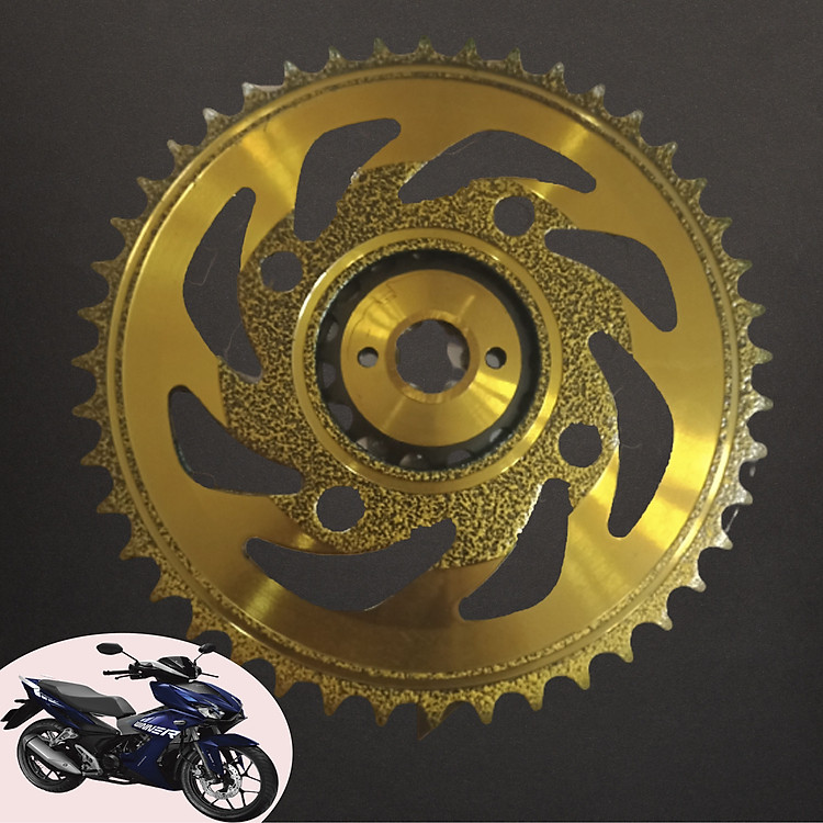 Nhông sên dĩa , Honda Winner 42T Hàng Thái nhập, NSD Winner 150, Winner X, màu VÀNG cực đẹp kết hợp với mẫu xéo lửalửa, nhông nhỏ có hoa văn siêu đẹp