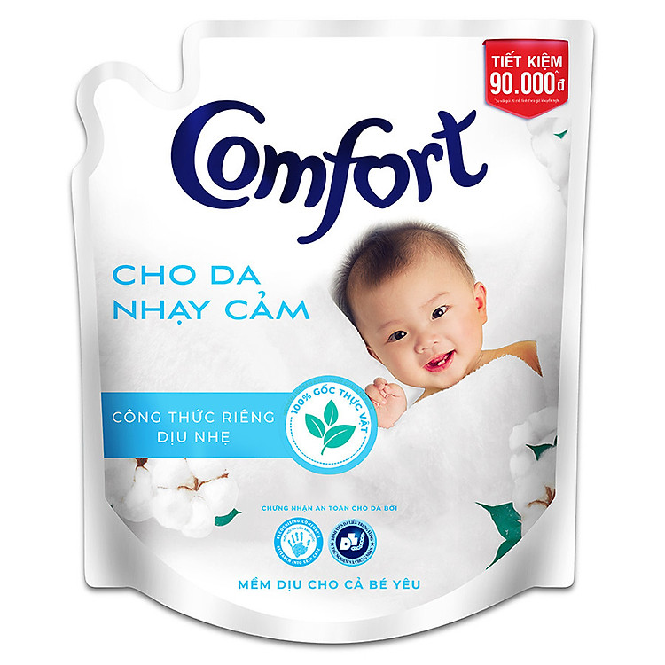 Nước xả vải em bé Comfort cho da nhạy cảm với công thức riêng dịu nhẹ 100% nguồn gốc thực vật, Túi 2.8L
