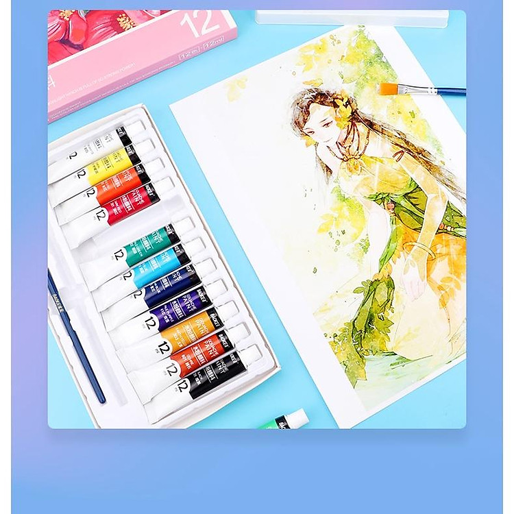 Màu bột Gouache dạng tuýp 12ml (12 màu) - Ảnh 2