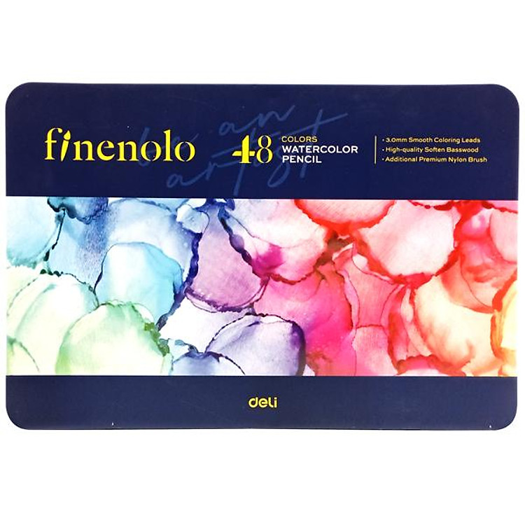 Hộp Thiếc 2 Ngăn 48 Bút Chì Màu + 1 Cọ Vẽ Finenolo – Deli EC129-48