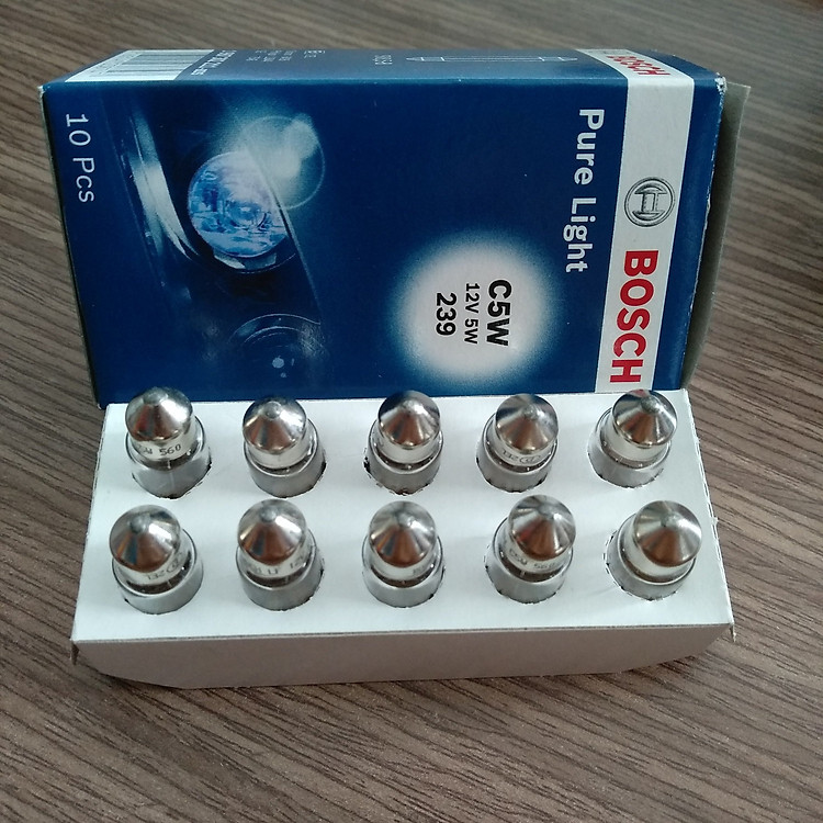 Bóng đèn Bosch. C5W 12V 5W . Hộp 10 bóng . đèn cốp , đèn biển số , đèn hậu , đèn trần , đèn hộp đựng kính mắt
