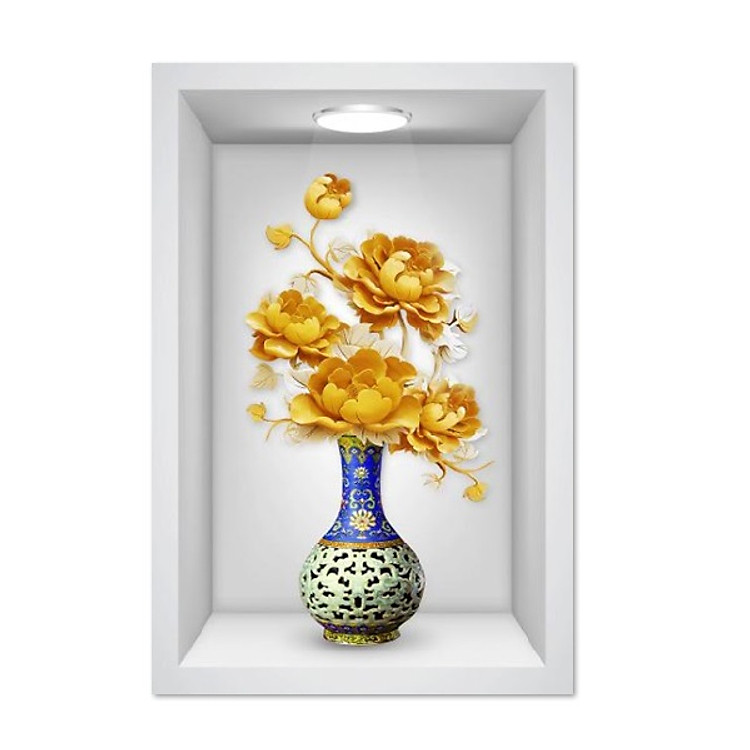 Tranh dán tường ô 3D lọ hoa đẹp 011 KT 40 x 60 cm